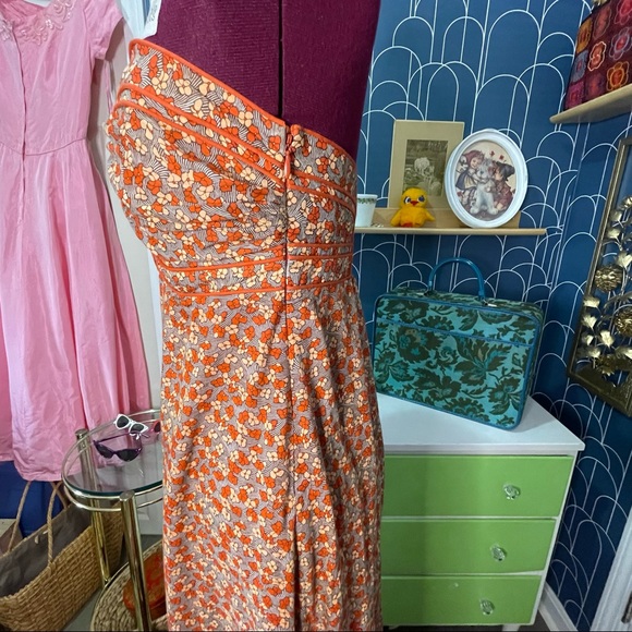 Floral Strapless Cotton Silk Blend Maxi Dress Size 6 - Picture 6 of 10